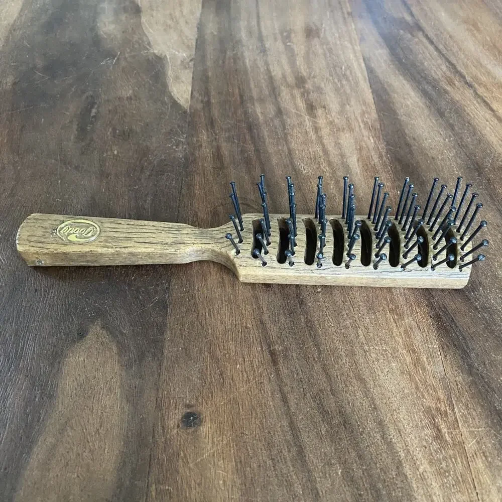 Vintage Goody Faux Wood Styling Hair Brush Brown Ball Tips USA Made